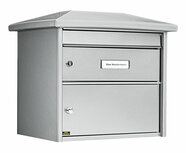 Burg W&auml;chter Europa brievenbus met dak + pakketvak zilver voorzijde links